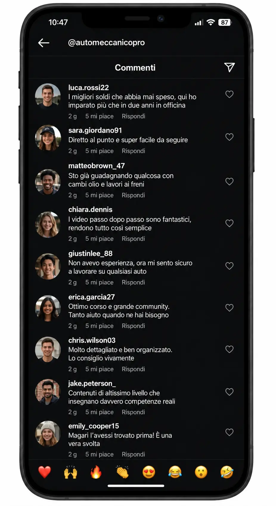 Commenti degli studenti su Instagram